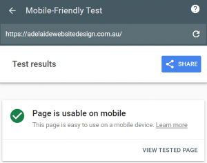 Mobile friendly test result. Adelaide WordPress Developer.